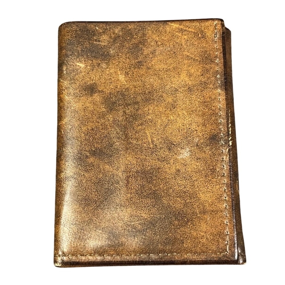 Vintage Amity Brown Cowhide Leather Trifold Wallet Made in USA Distressed